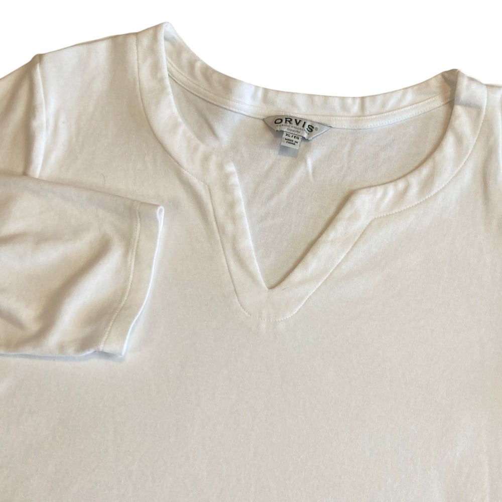 Orvis Classic Collection Top Women‎ XL White Pima Cotton Split Neck Long Sleeve